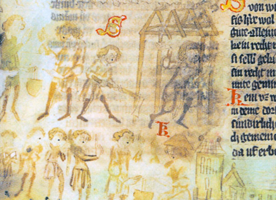 Swo gebure ein nuwe dorf besiczen…“ |  Sachsenspiegel 3. Viertel 14. Jh., Deutsche Fotothek